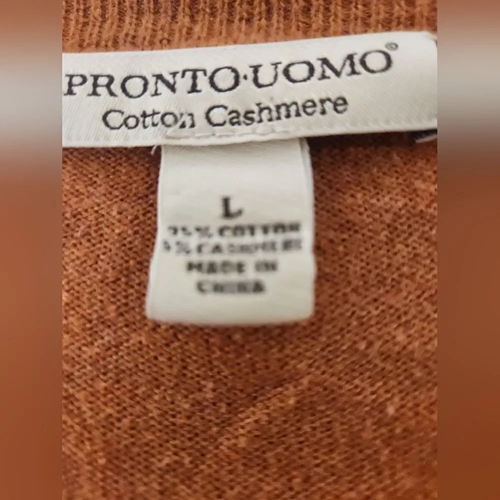 Pronto Uomo L Squash Orange Lngslvs V-neck Knit Cashmere Blend Women’s Sweater